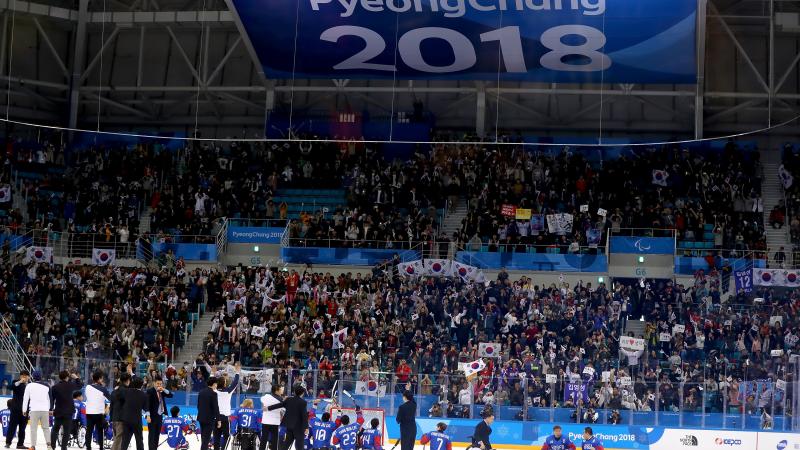 South Korean Para ice hockey team celebrates in front of massive crowd at PyeongChang 2018