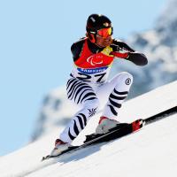 Gerd Schoenfelder of Germany competes in the Men&#039;s Super G