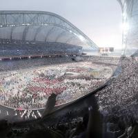 A picture of a olympic stadium from inside