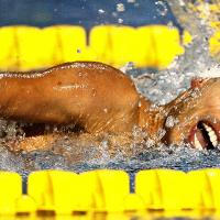 a para swimmer moves through the water