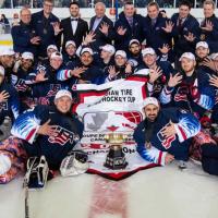 A group of Para ice hockey players celebrating on ice