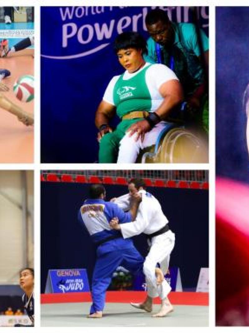 Picture collage of five athletes