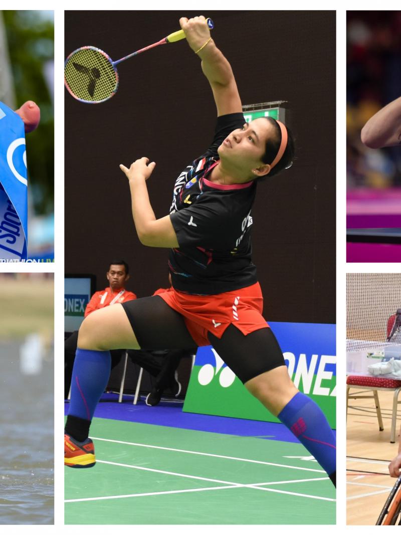 Picture collage of five athletes