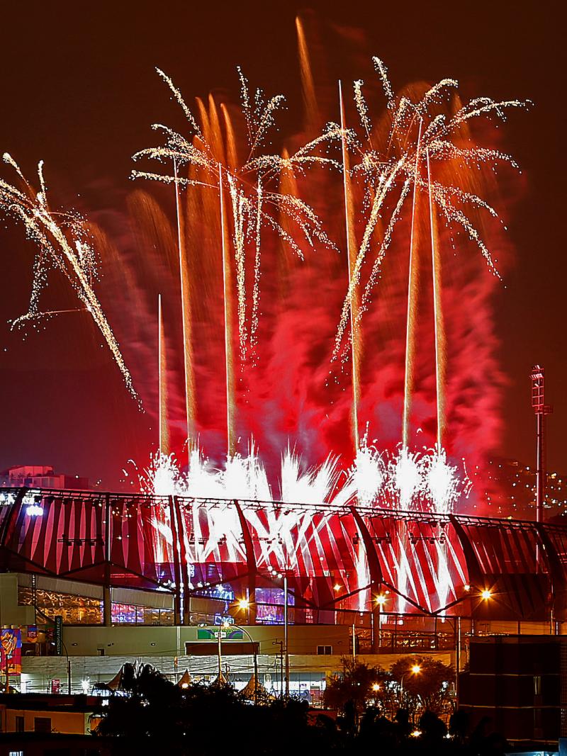 fireworks exploding over a stadium