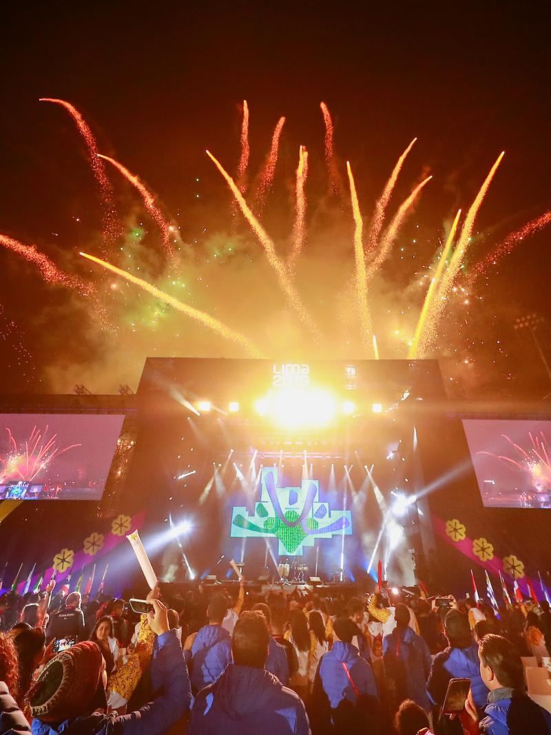 fireworks exploding over a stage