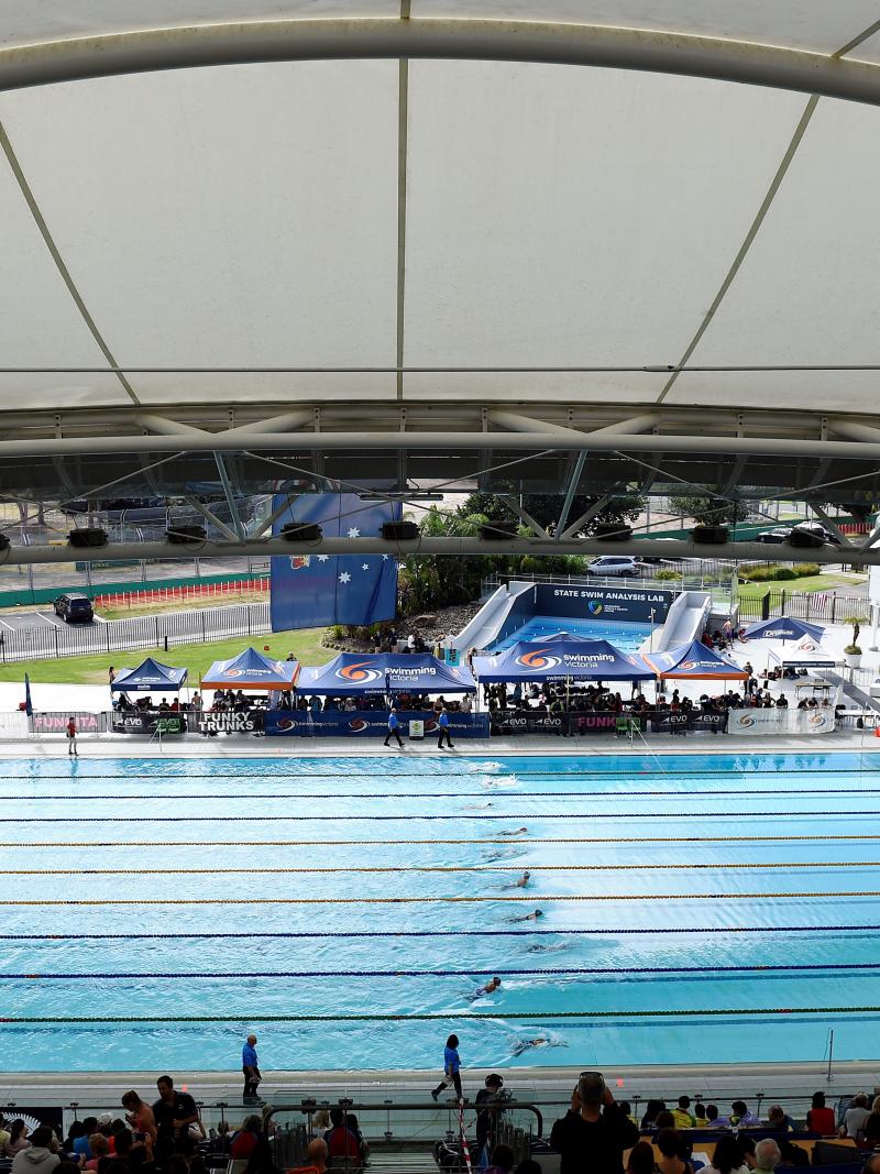 A swimming pool during a Para swimming competition
