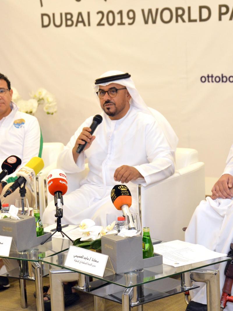From right Thani Juma Berregad, Chairman of the Dubai 2019 Organising Committee; Majid Al Usaimi, Executive Director of Dubai 2019. and Tarek Souei Head of Sports Committee