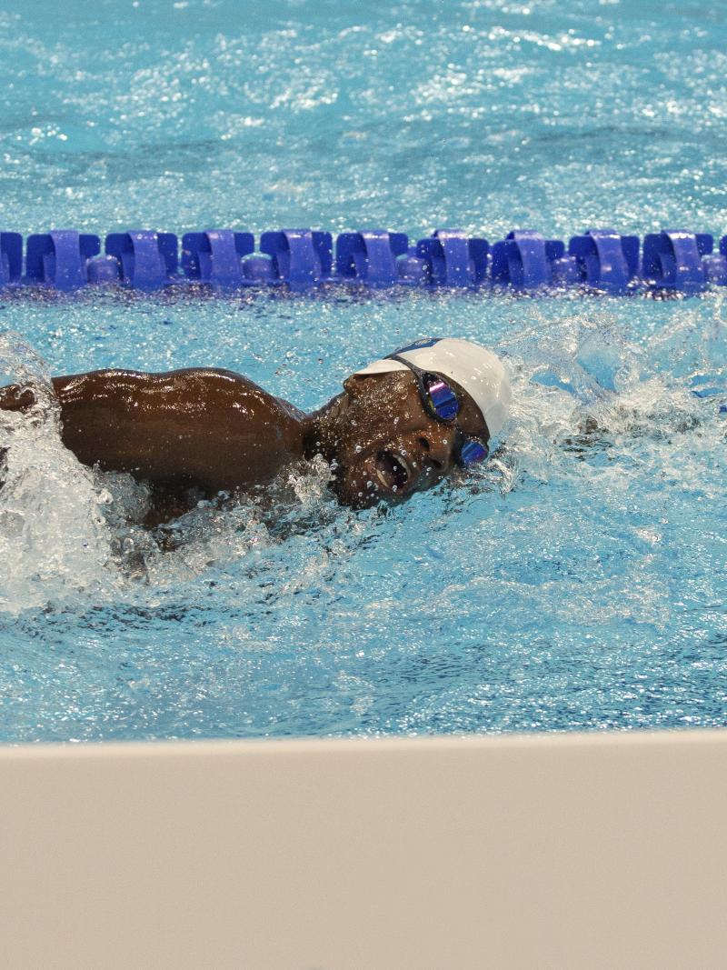Namibian swimmer Mateus Angula in the pool
