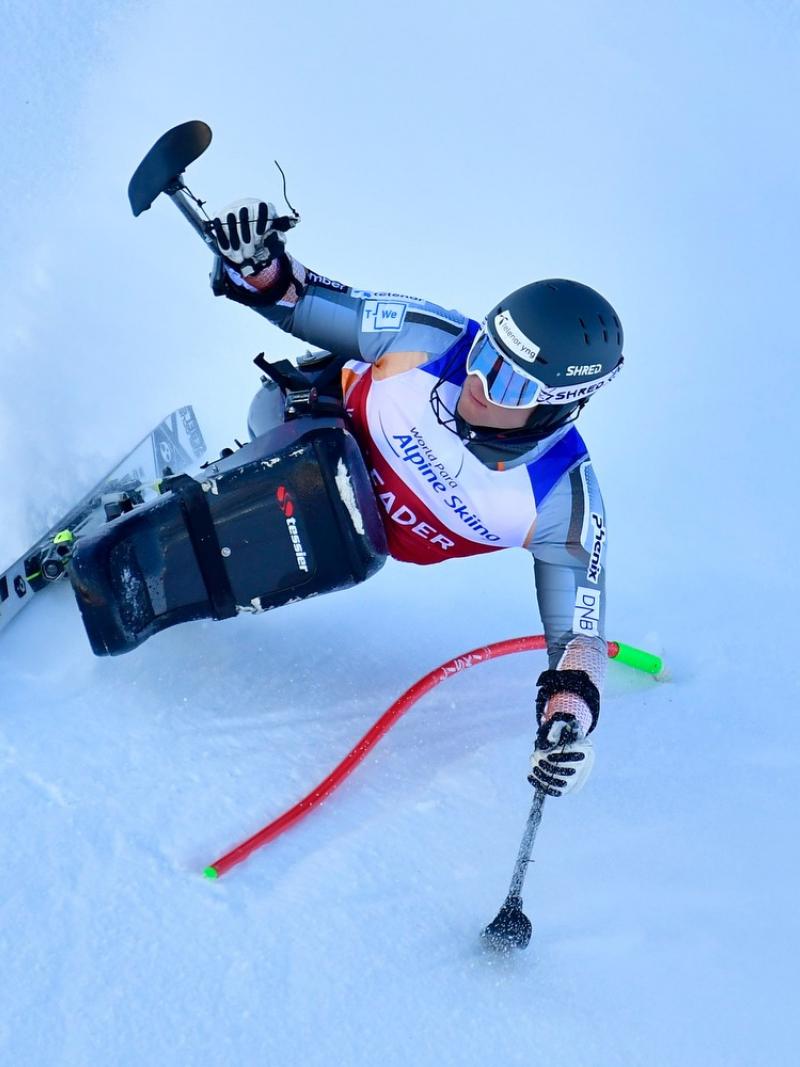 A sit-skier competing on the snow