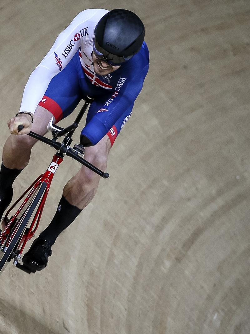 British cyclist Jaco van Gass riding on the track