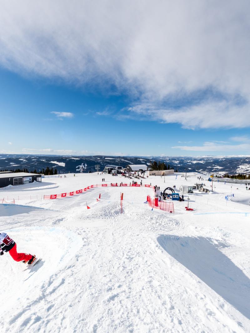 The view of a snowboard track in the snow