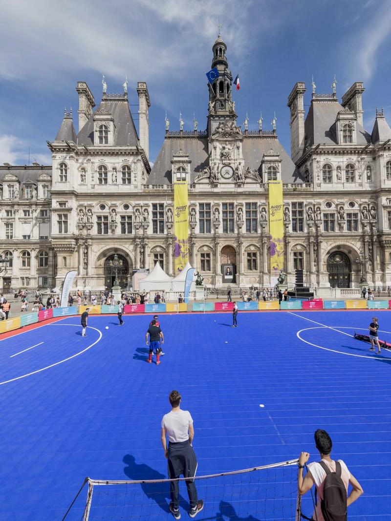 Football pitch being set up in middle of Paris