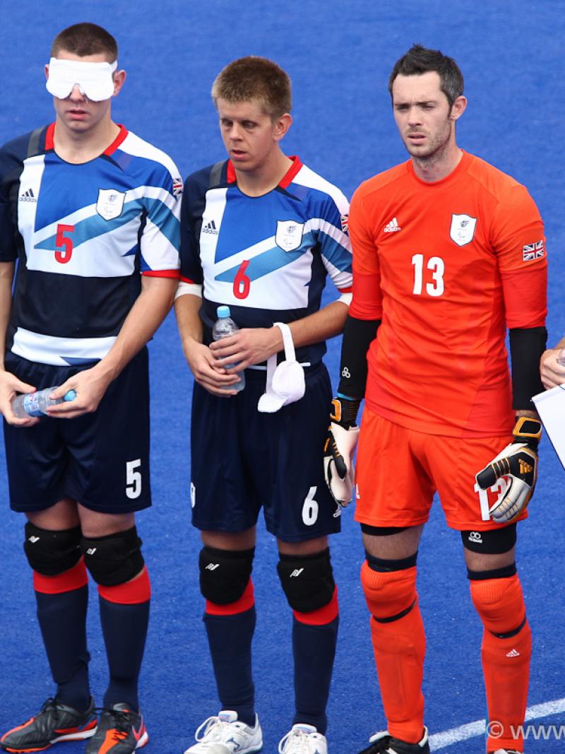 Great Britain's blind football team lined up
