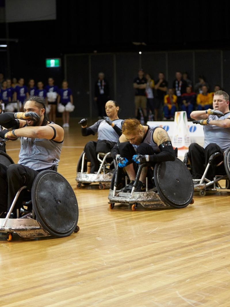 New Zealand wheelchair rugby team perform the Haka