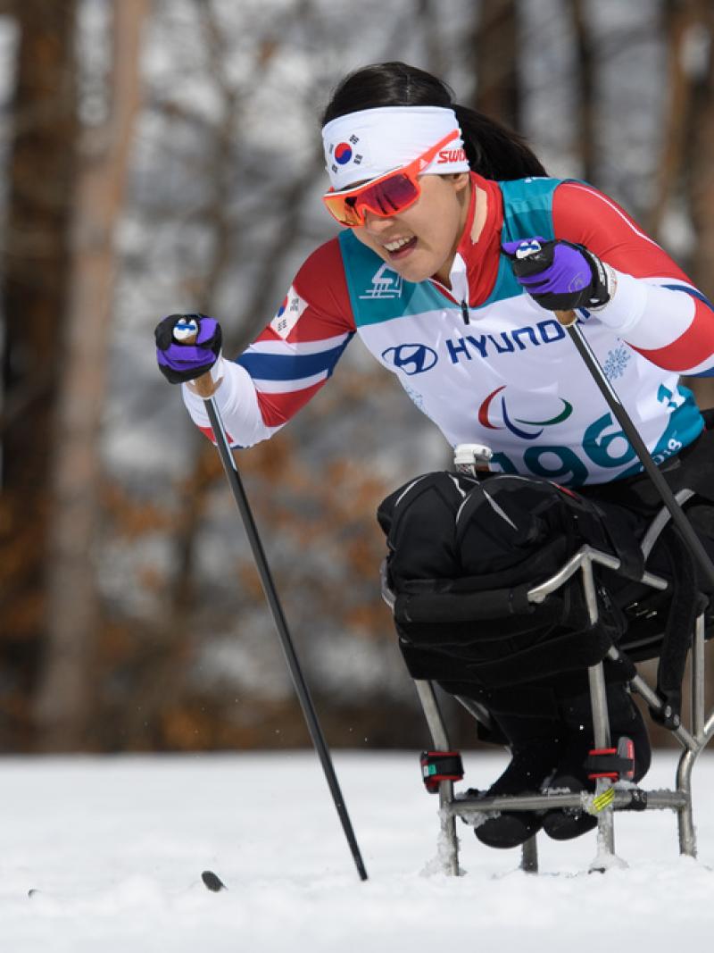 Female Korean sit skier competing