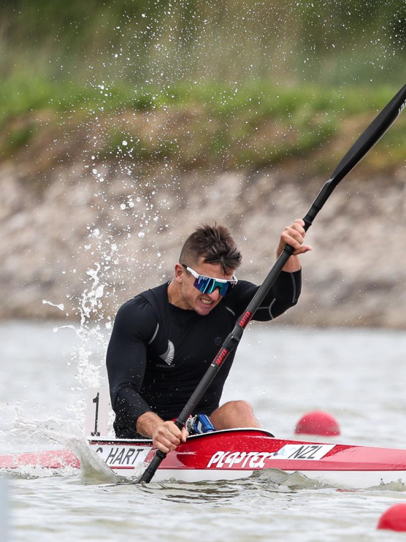 New Zealand man paddles in kayak