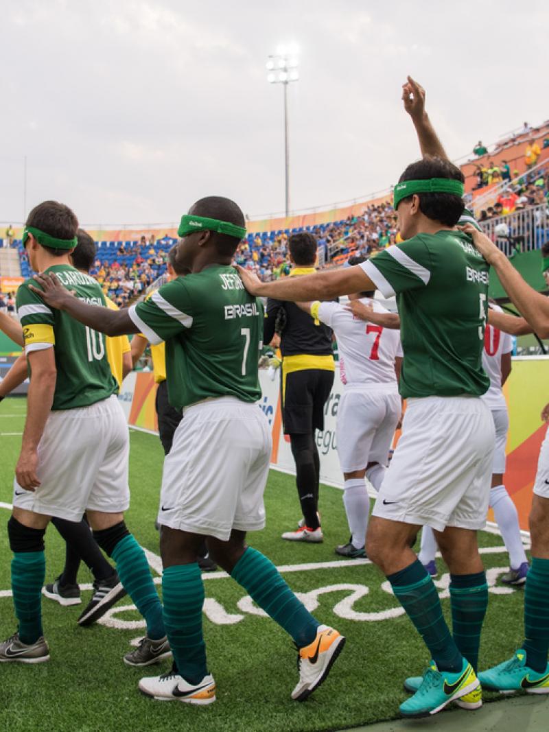 Brazilian football 5-a-side team entering the stadium