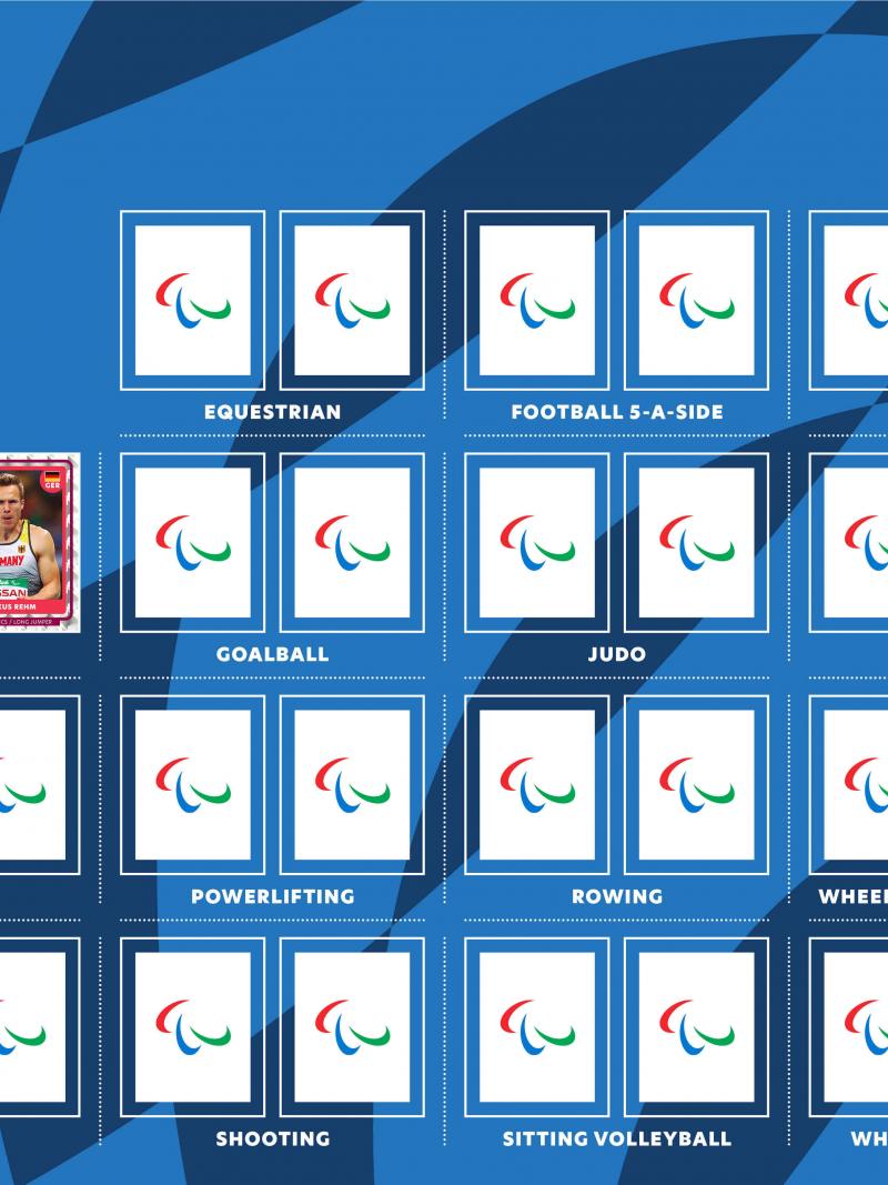 Sticker album with spaces to fill in for two athletes per 22 summer sports