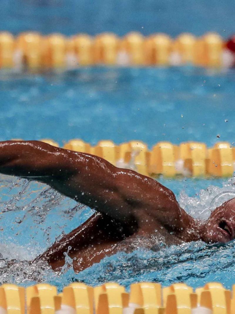  Filipino Para swimmer Ernie Gawilan in action at the final of the 2018 Asian Para Games