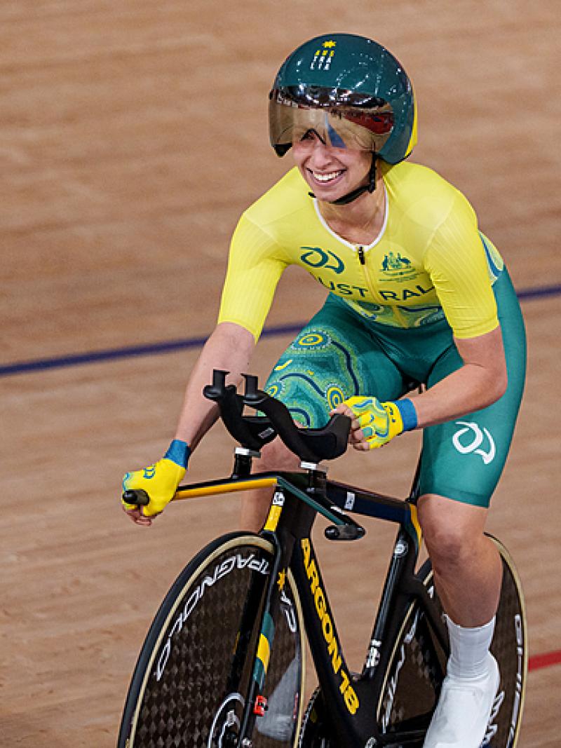 Paige Greco of Australia celebrates as she wins the gold medal