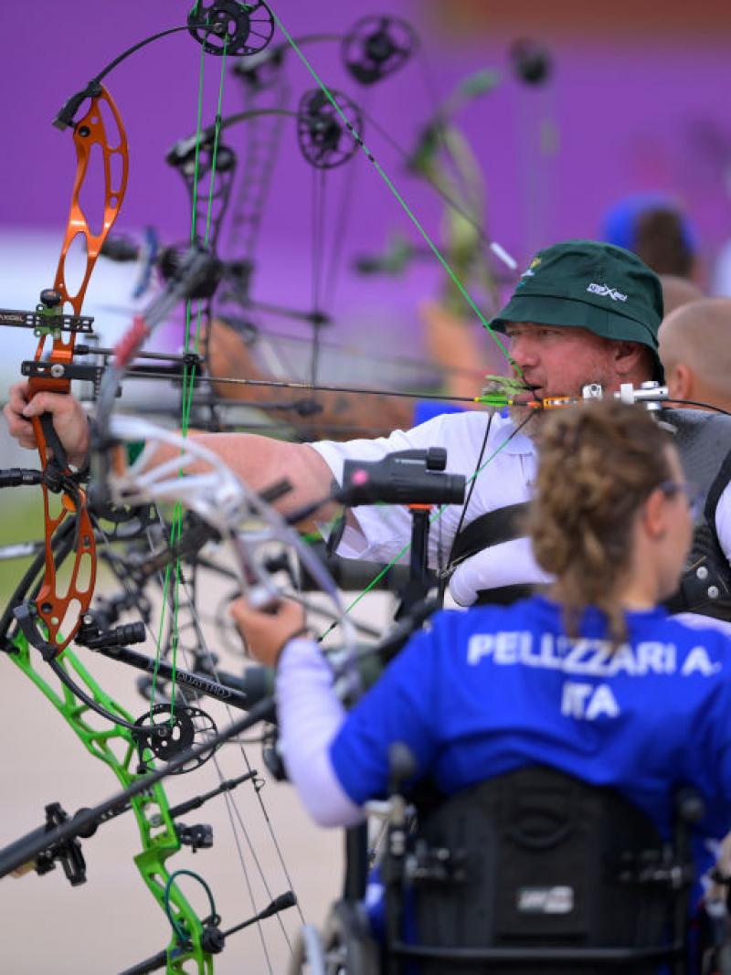 Row of archers in training