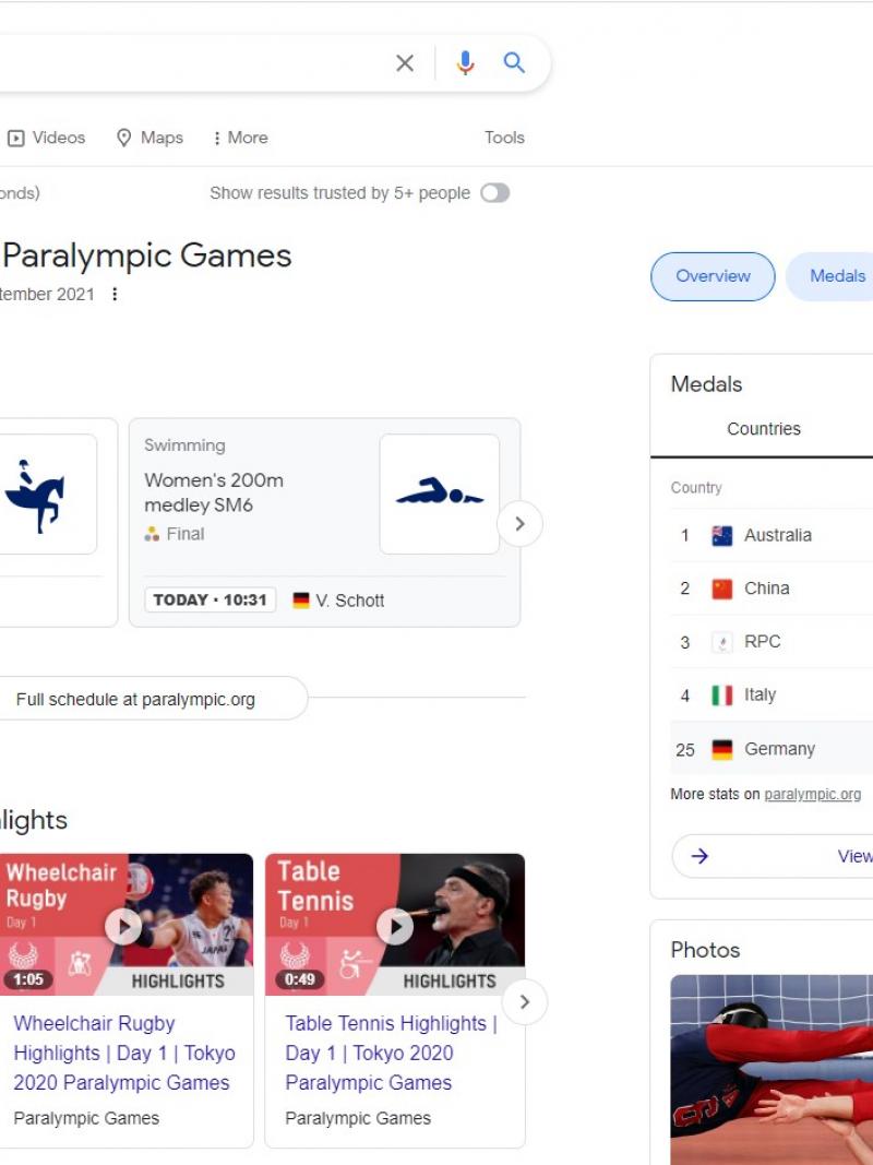 Google screenshot with Tokyo 2020 Paralympic Games pictograms