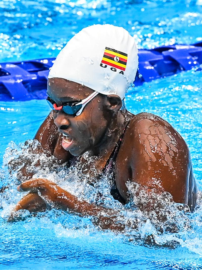 Husnah Kukundakwe in action at the Tokyo 2020 Aquatics Centre