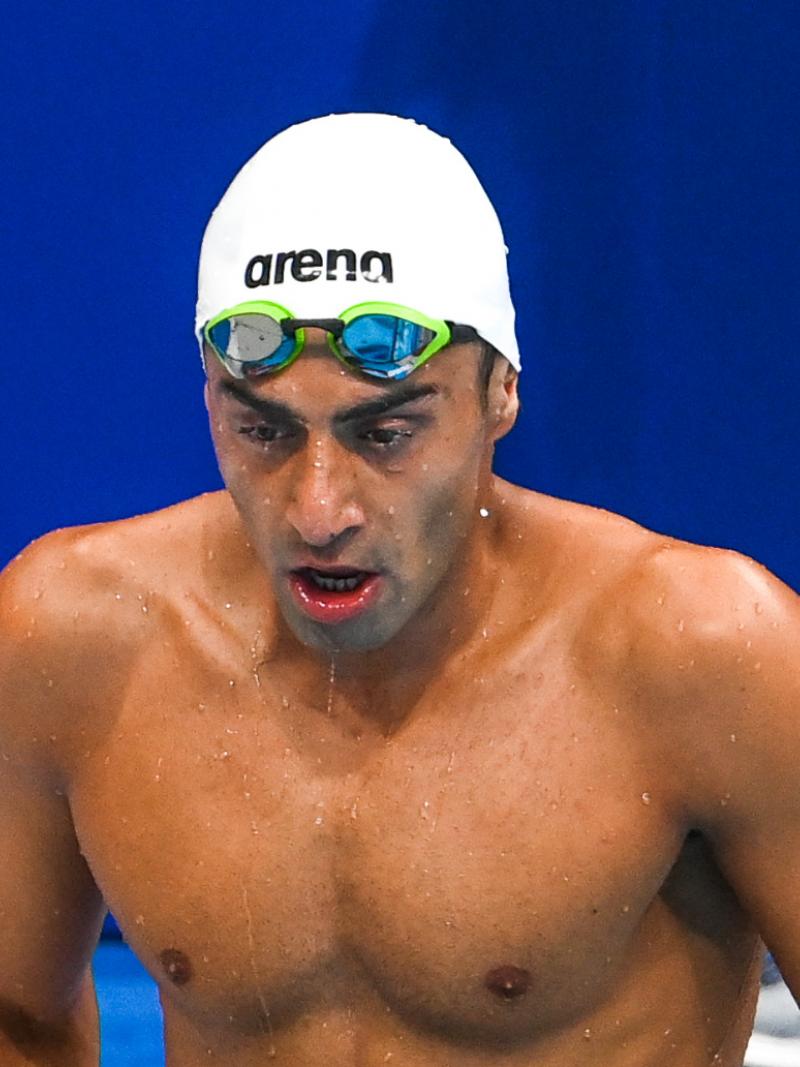 Ibrahim Al Hussein coming out of the pool after a race
