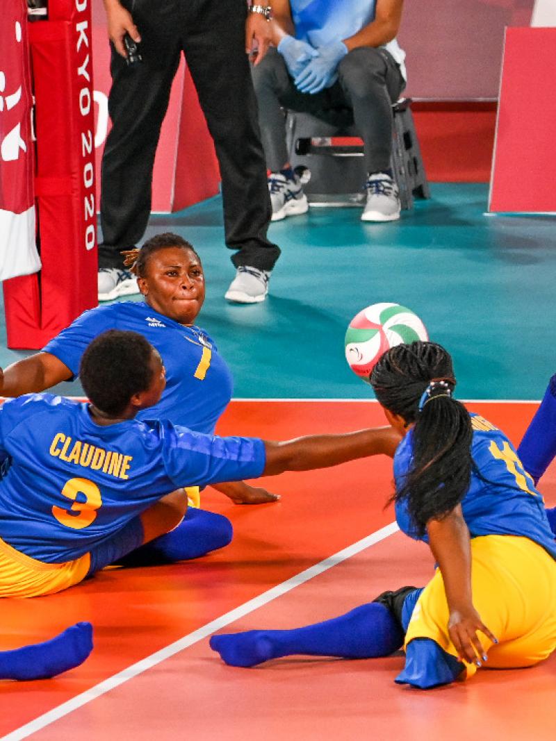 Rwanda female sitting volleyball team in action