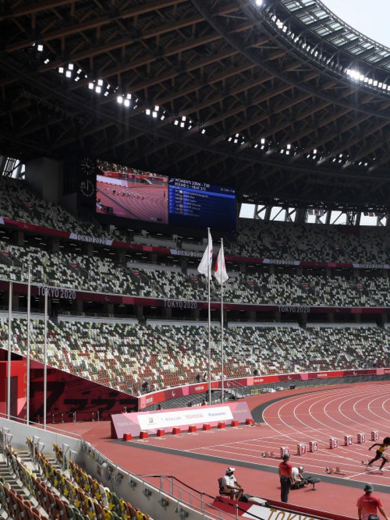 A view of an empty stadium during an athletics competition