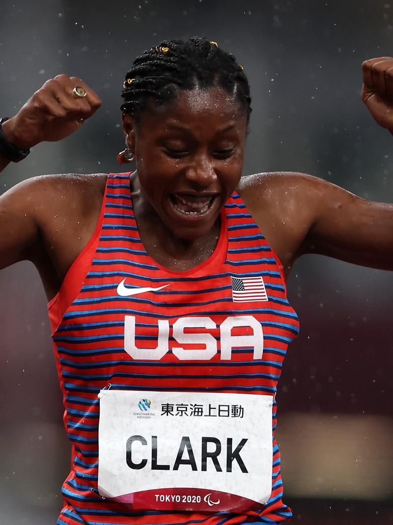 Breanna Clark screams in joy after winning gold