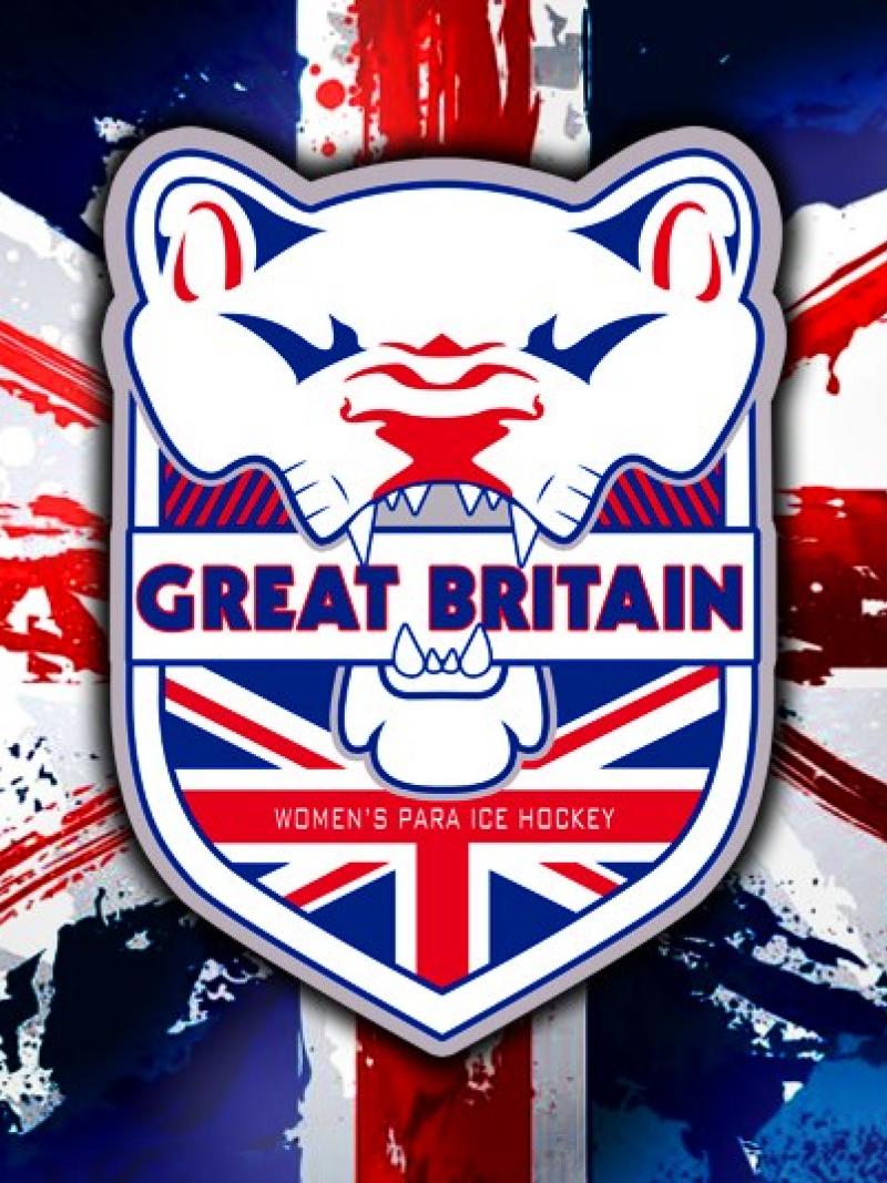 A logo with a lion and the flag of United Kingdom in the background