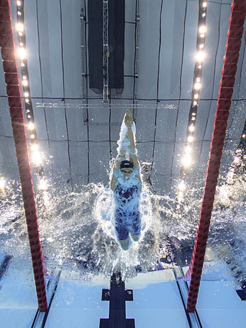 Underwater image of Morgan Stickney USA, Jessica Long USA and Nahia Zudaire Borrezo ESP competing in the swimming women's 400m freestyle - S8 final at the Tokyo 2020 Paralympic Games.