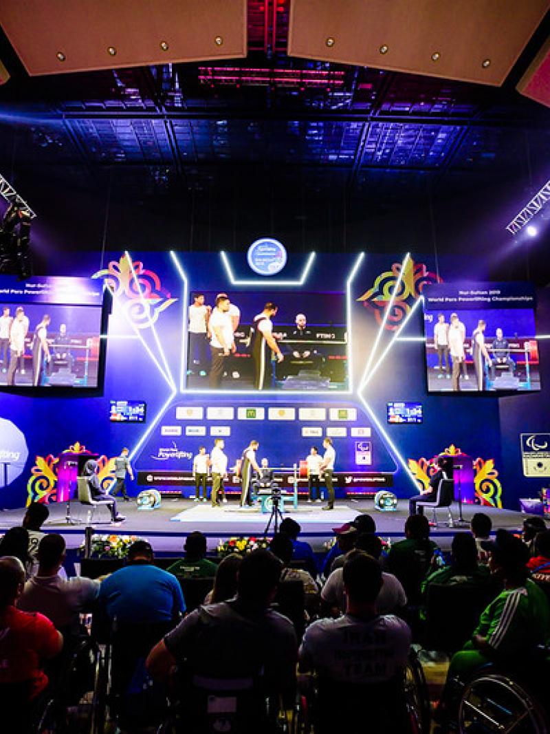 A stage during a Para powerlifting competition