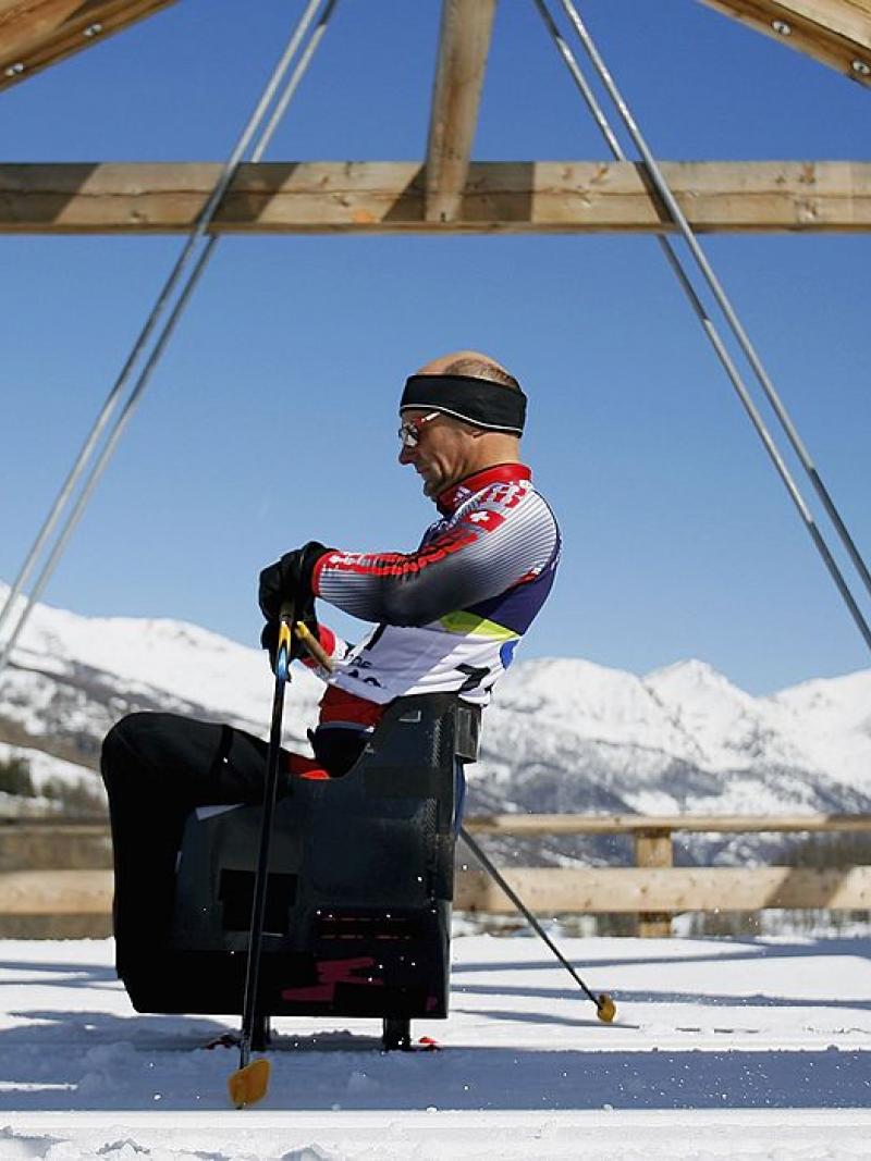 Heinz Frei of Switzerland in action during Cross Country training at the Turin 2006 Winter Paralympic Games.