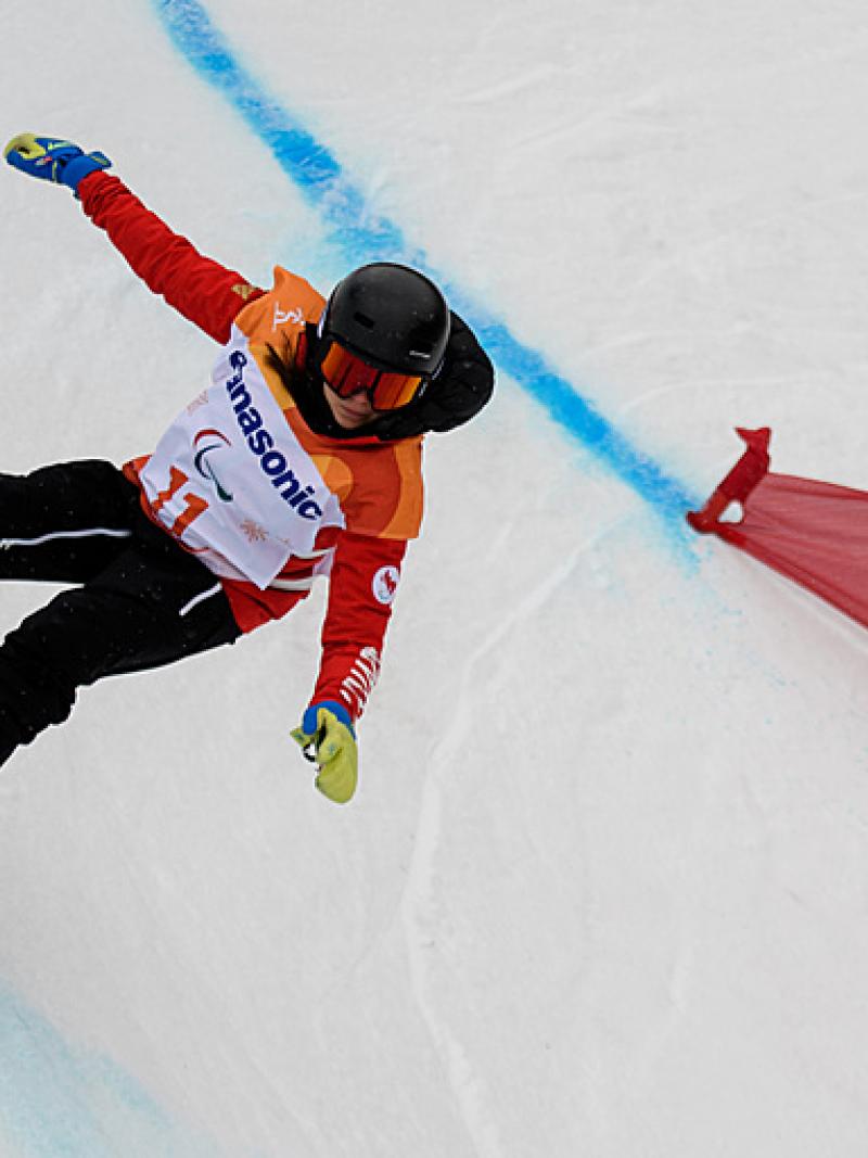 Para Snowboarder Sandrine Hamel in action at PyeongChang 2018