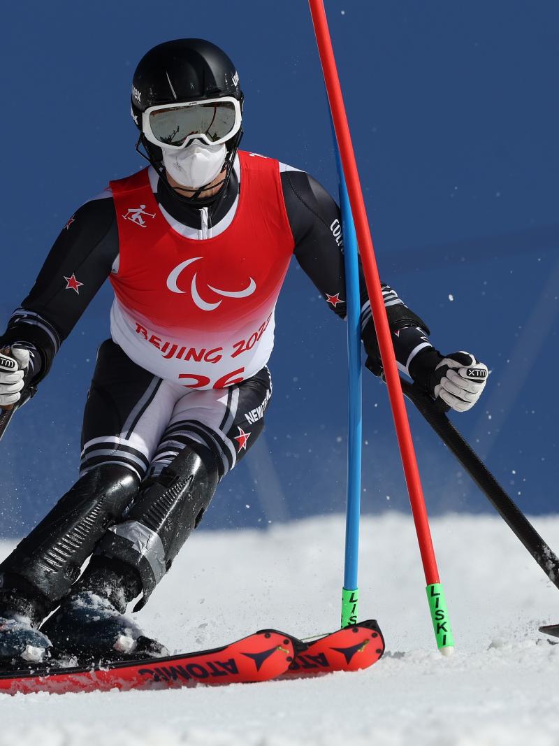 New Zealand's Para Alpine skier Adam Hall in action at the 2022 Winter Paralympics