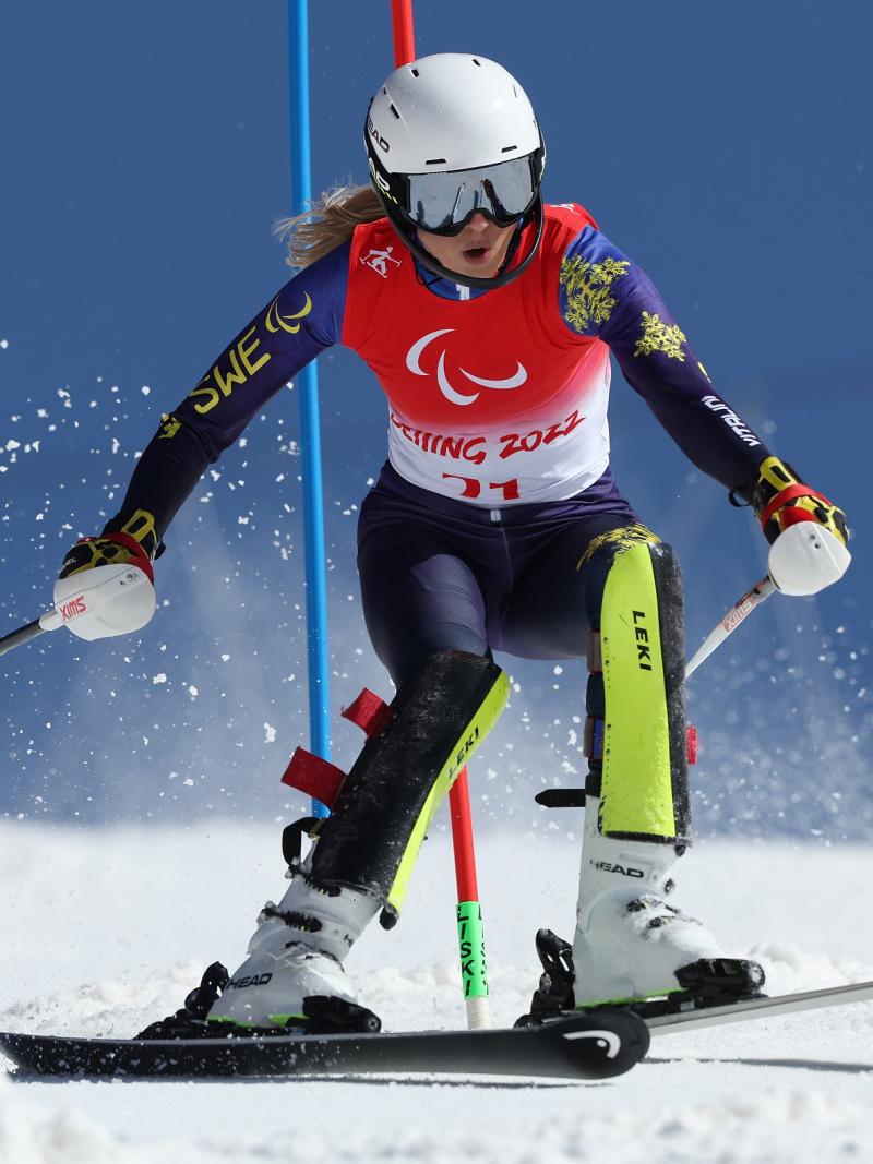 Swedish Para Alpine skier Ebba Aarsjoe in action at Beijing 2022