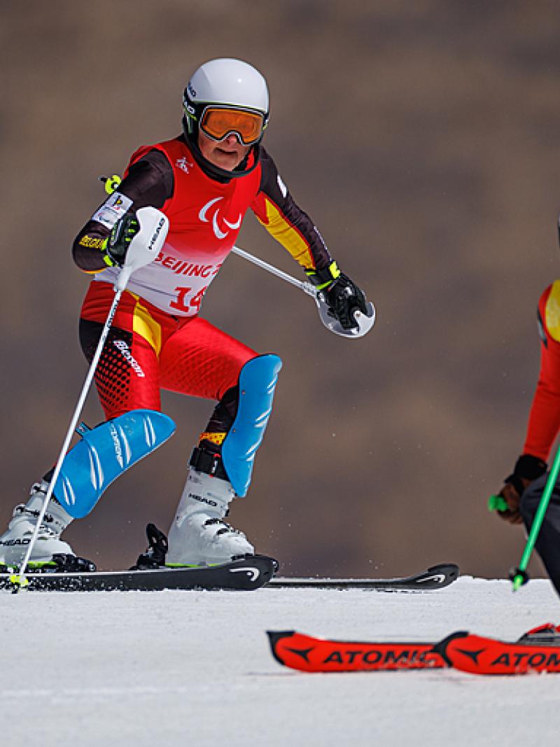 Linda Le Bon and her daughter and guide Ulla Gilot competing in Beijing