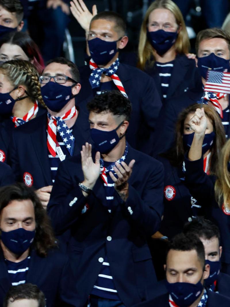 Athletes from Team USA take part in the parade of athletes during the Opening Ceremony of the Tokyo 2020 Paralympic Games.