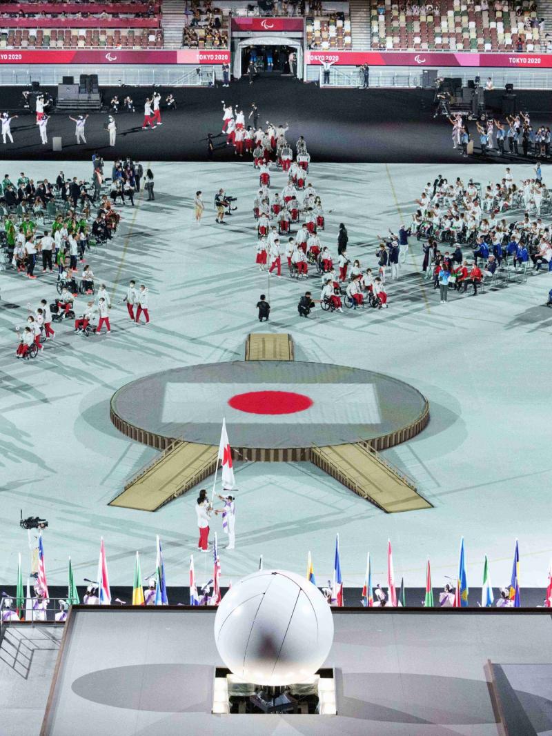General view during the athletes parade as the Japan Paralympic Team is announced at the Opening Ceremony of the Tokyo 2020 Paralympic Games.