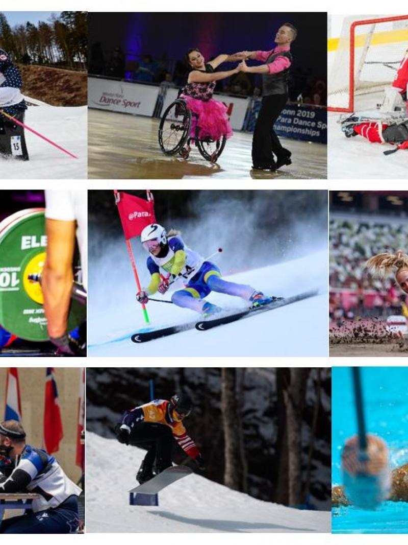 A photo collage of nine pictures each one showing a World Para Sport