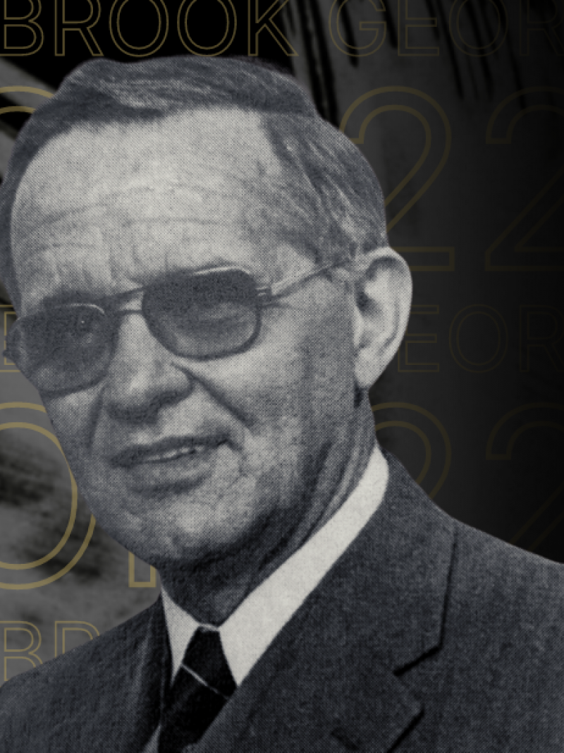 A stylised graphic announcing the induction of Sir George Bedbrook into the Sport Australia Hall of Fame.