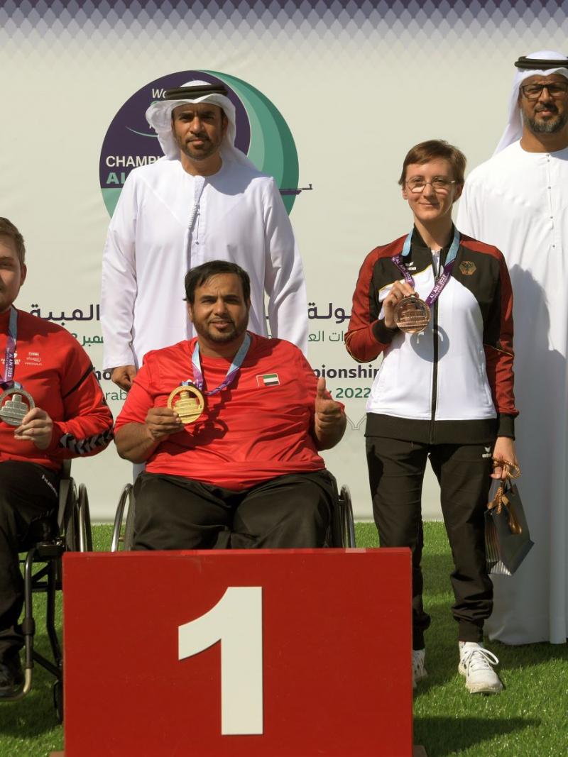UAE's Abdulla Sultan Alaryani strikes a pose with his second gold medal at the Al Ain 2022 World Shooting Para Sport Championships on Thursday.