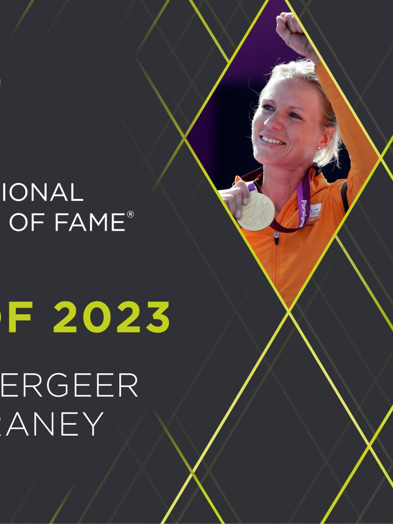 A graphic image featuring photos of Esther Vergeer and Rick Draney next to the words "Class of 2023".