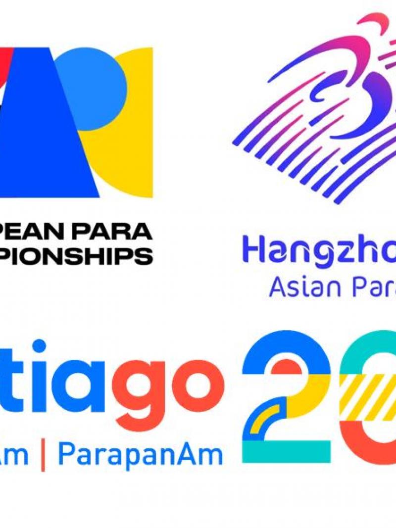 The logos of the 2023 European Para Championships, Asian Para Games and Parapan Am Games