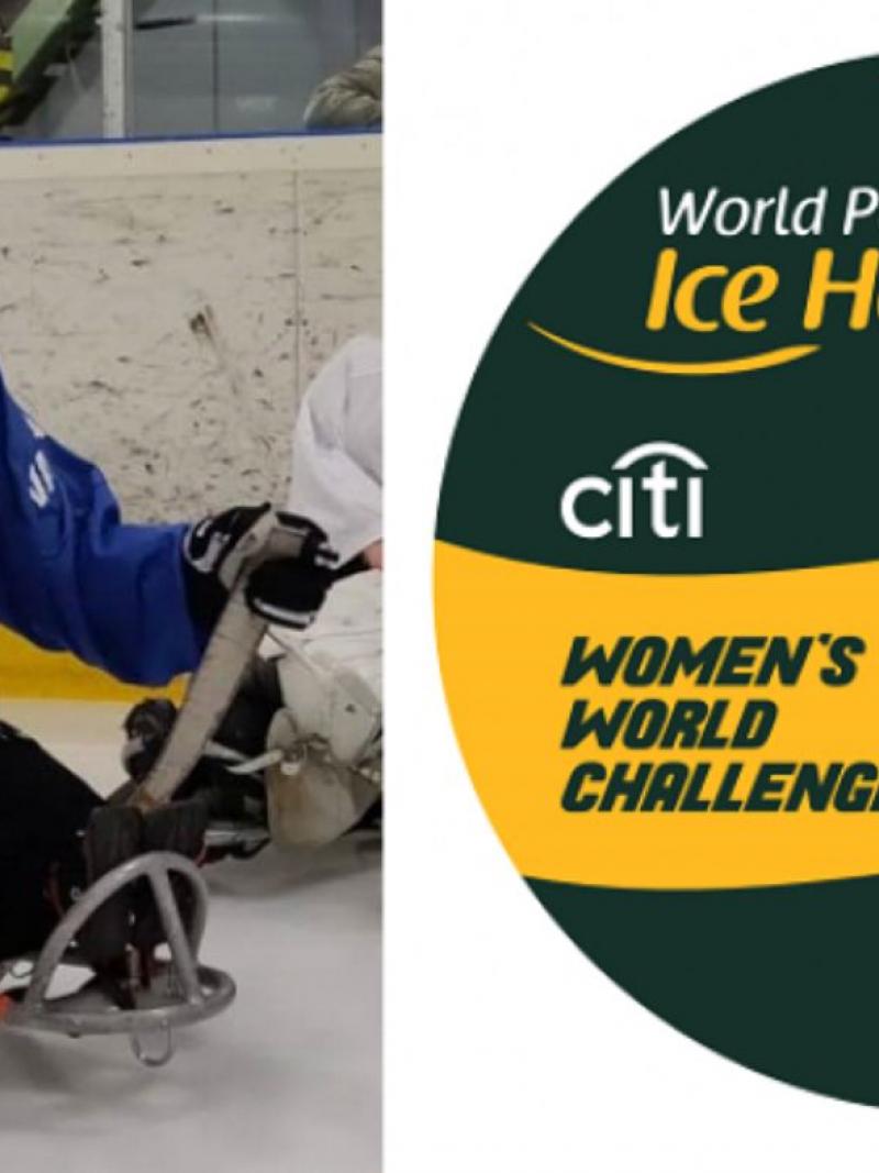 A picture of a female Para ice hockey player next to the logo of the Women's World Challenge
