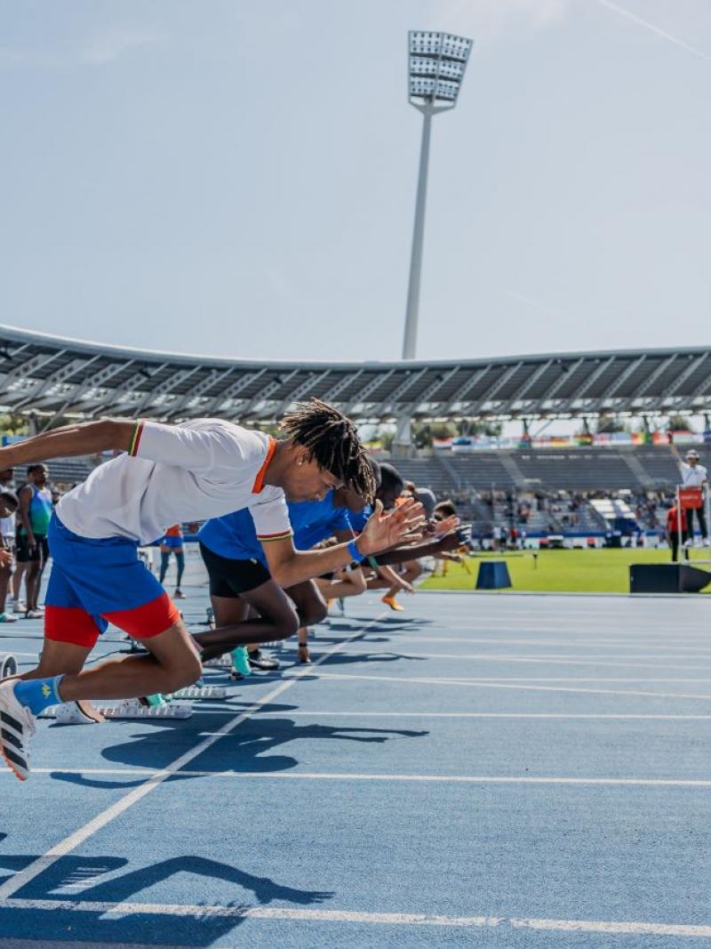 Male runners on the startline at Paris 23 Para Athletics World Championships