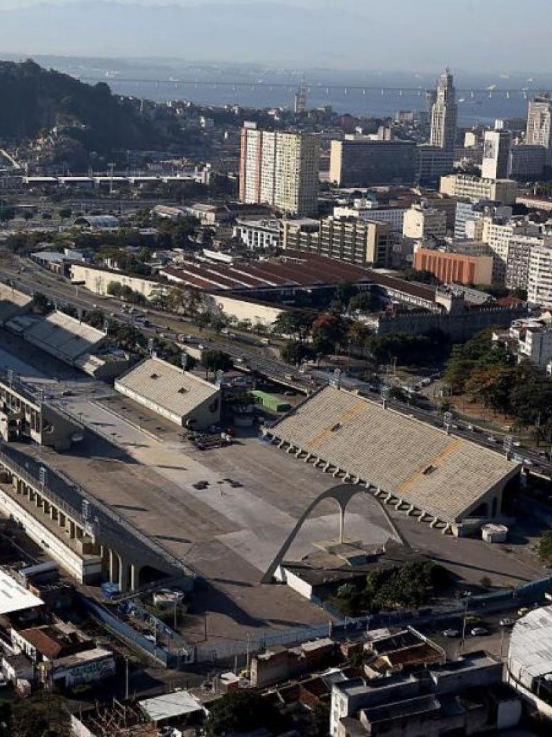 Aerial view of a big stadium in a city
