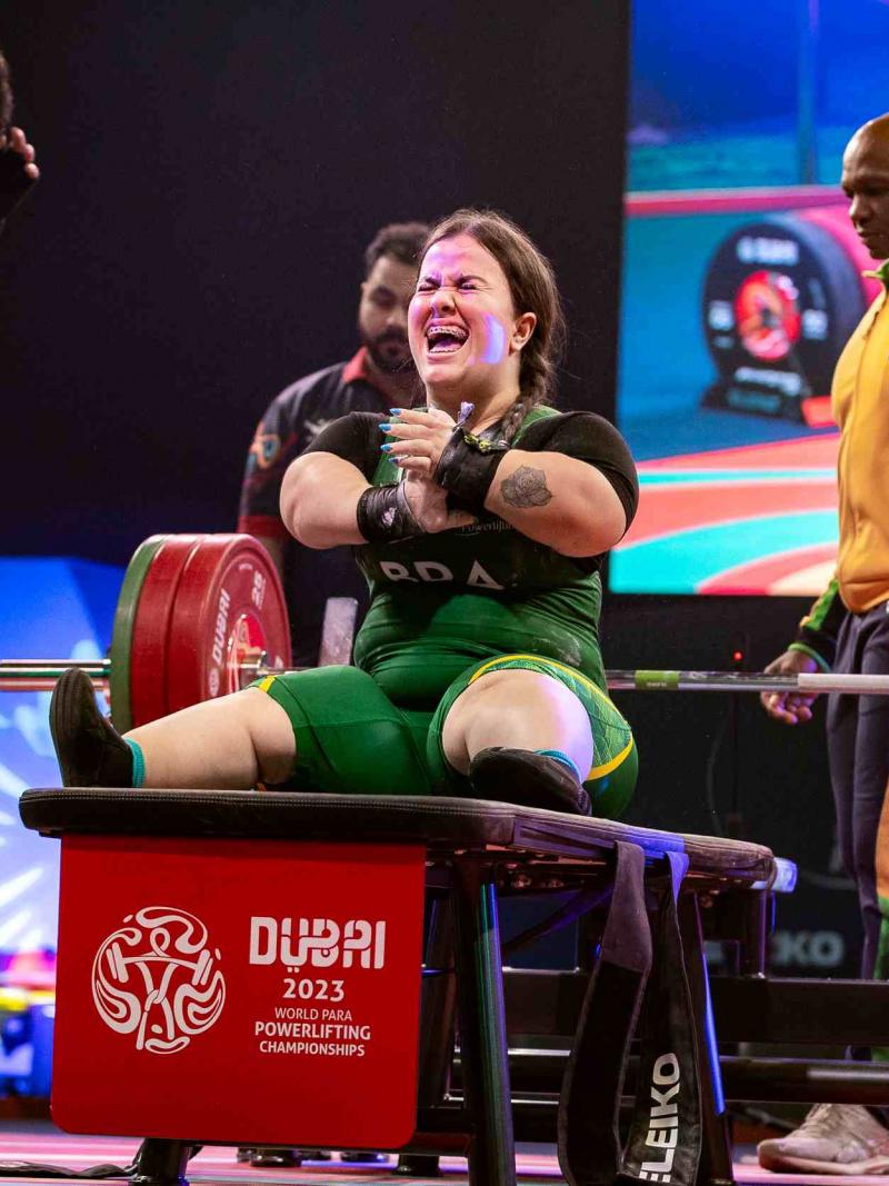 A powerlifter in celebration